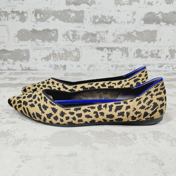 New Rothy’s The Point Tan Black Leopard Print Slip On Ballet Flats O503